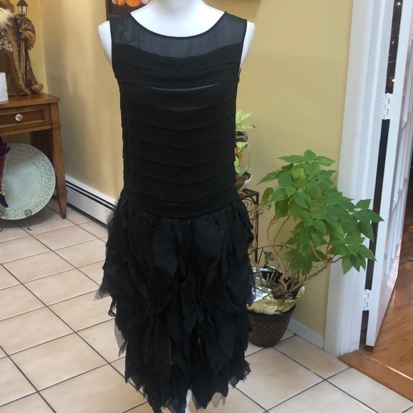 Moschino Women Black Sleeveless Chiffon Beaded With Ruffled Tiers Cocktail Dress - Picture 3 of 16